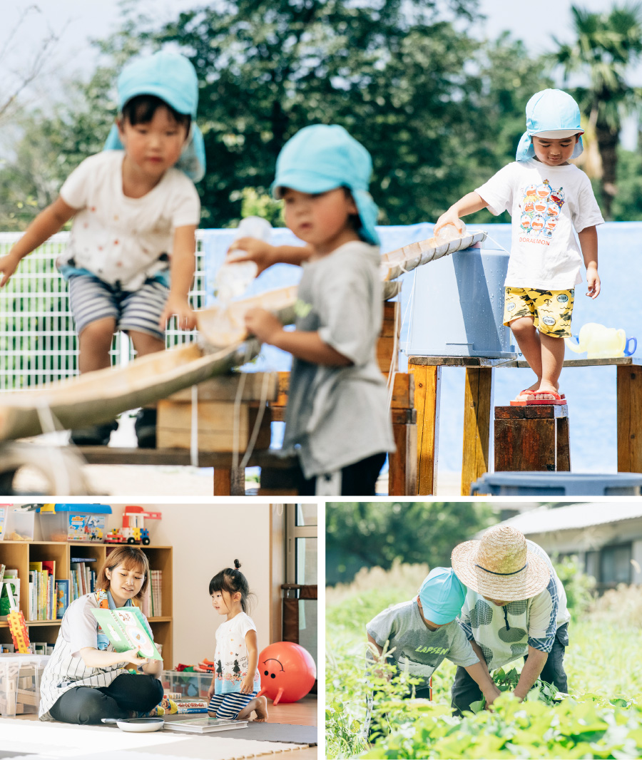 子どもたちが自分で選んで水遊びをする様子